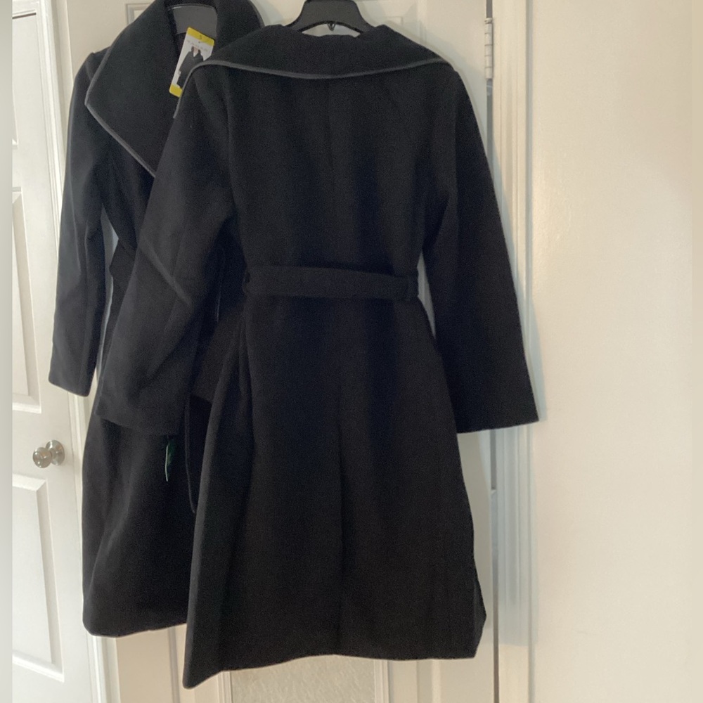 Tahari Black Wrap Trench Coat with Belt - Picture 2 of 8